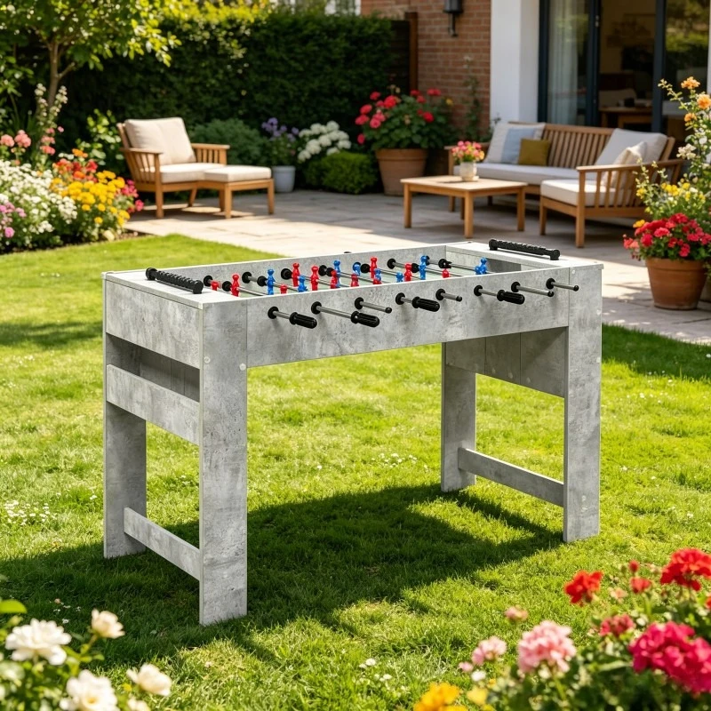 Table de babyfoot design aspect béton, bois composite, 125x60,5x80 cm